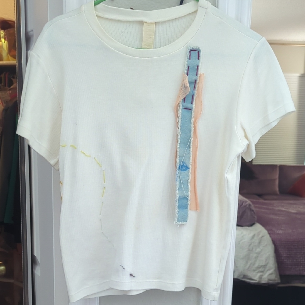 Eckhaus Latta  White T-shirt Handstiched Detail Mesh